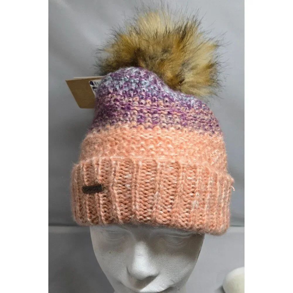 Chaos Womens Knit Pom-Pom Beanie Rose Bloom OS Soft Cozy Winter Hat Faux Fur Pom